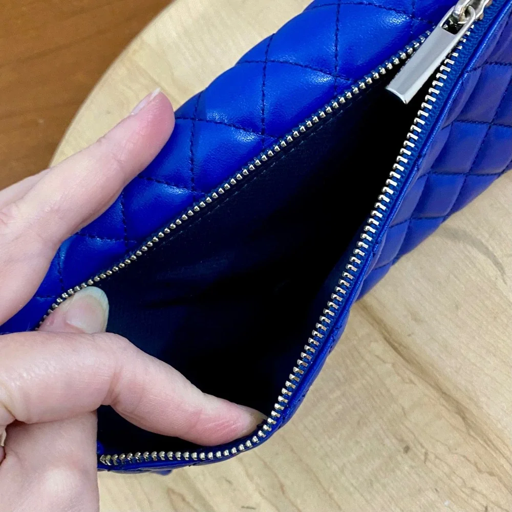 Tumi Blue Leather Quilted Continental Flap Wallet Long Organizer Clutch Travel